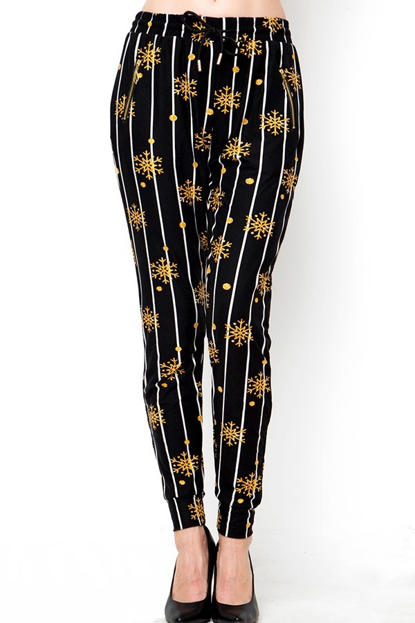 Wholesale Buttery Soft Pinstripe Snowflakes Christmas Joggers