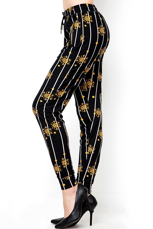 Wholesale Buttery Soft Pinstripe Snowflakes Christmas Joggers