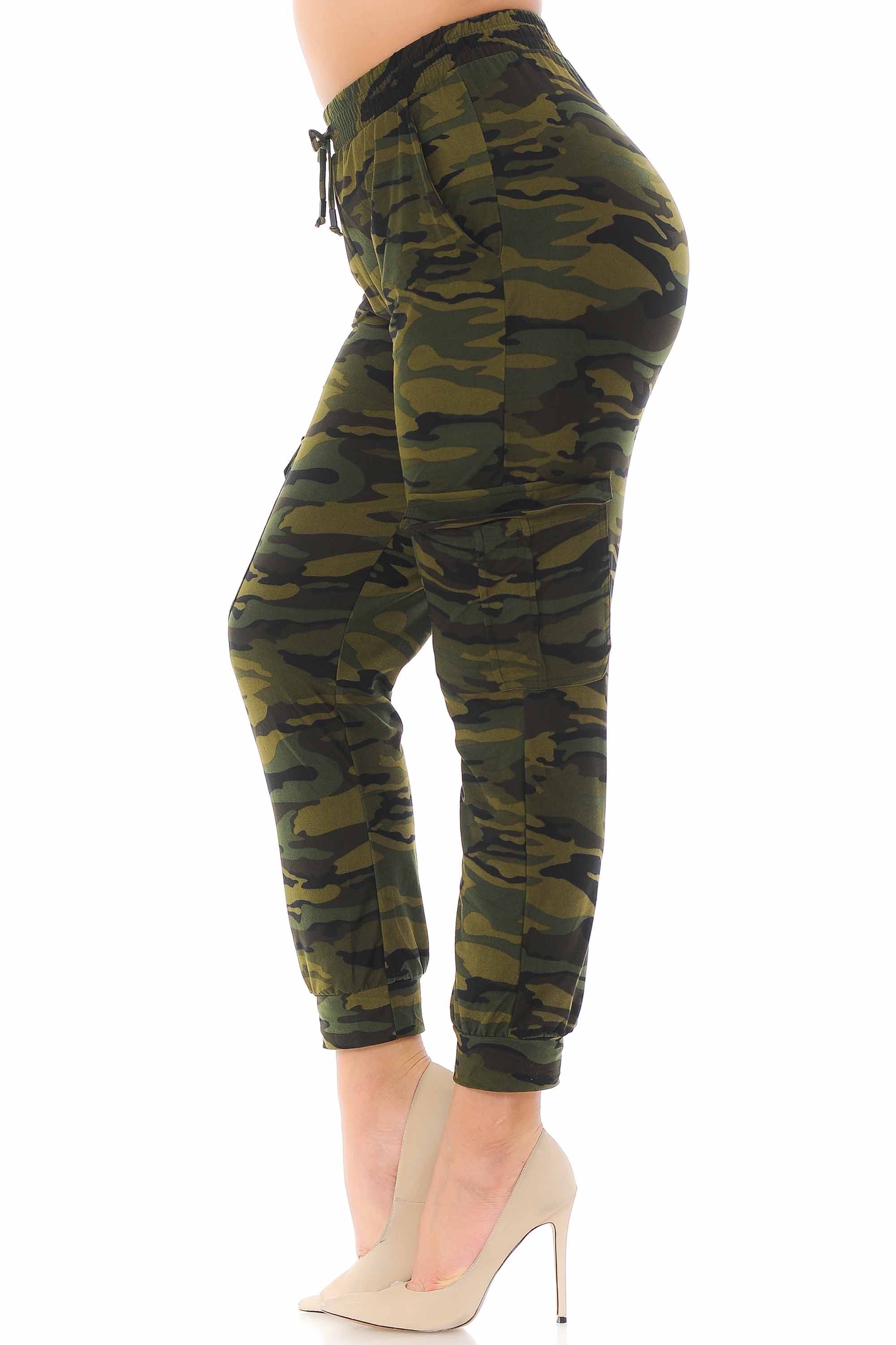 Wholesale Buttery Smooth Green Camouflage Cargo Plus Size Joggers - New Mix