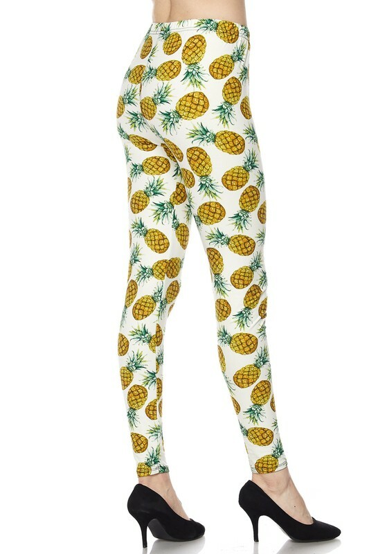 Wholesale Buttery Smooth Ivory Pineapple Plus Size Leggings