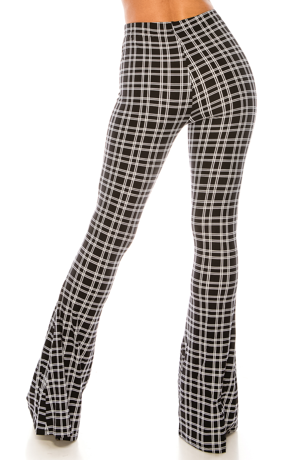 Wholesale Buttery Smooth Simple Squared Plaid Bell Bottom Leggings