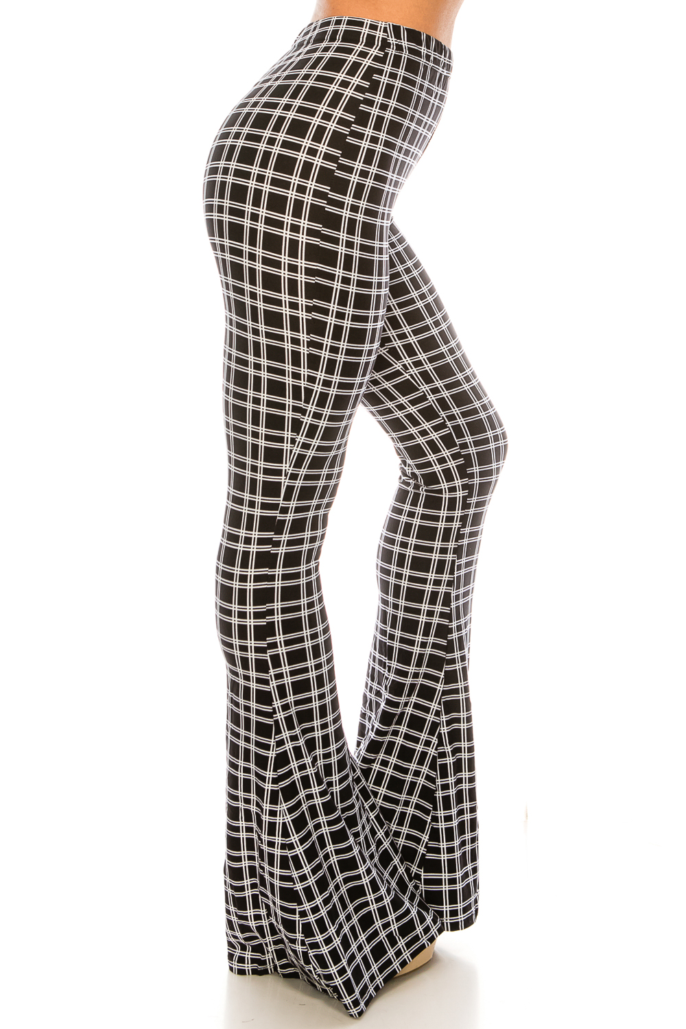 Wholesale Buttery Smooth Simple Squared Plaid Bell Bottom Leggings