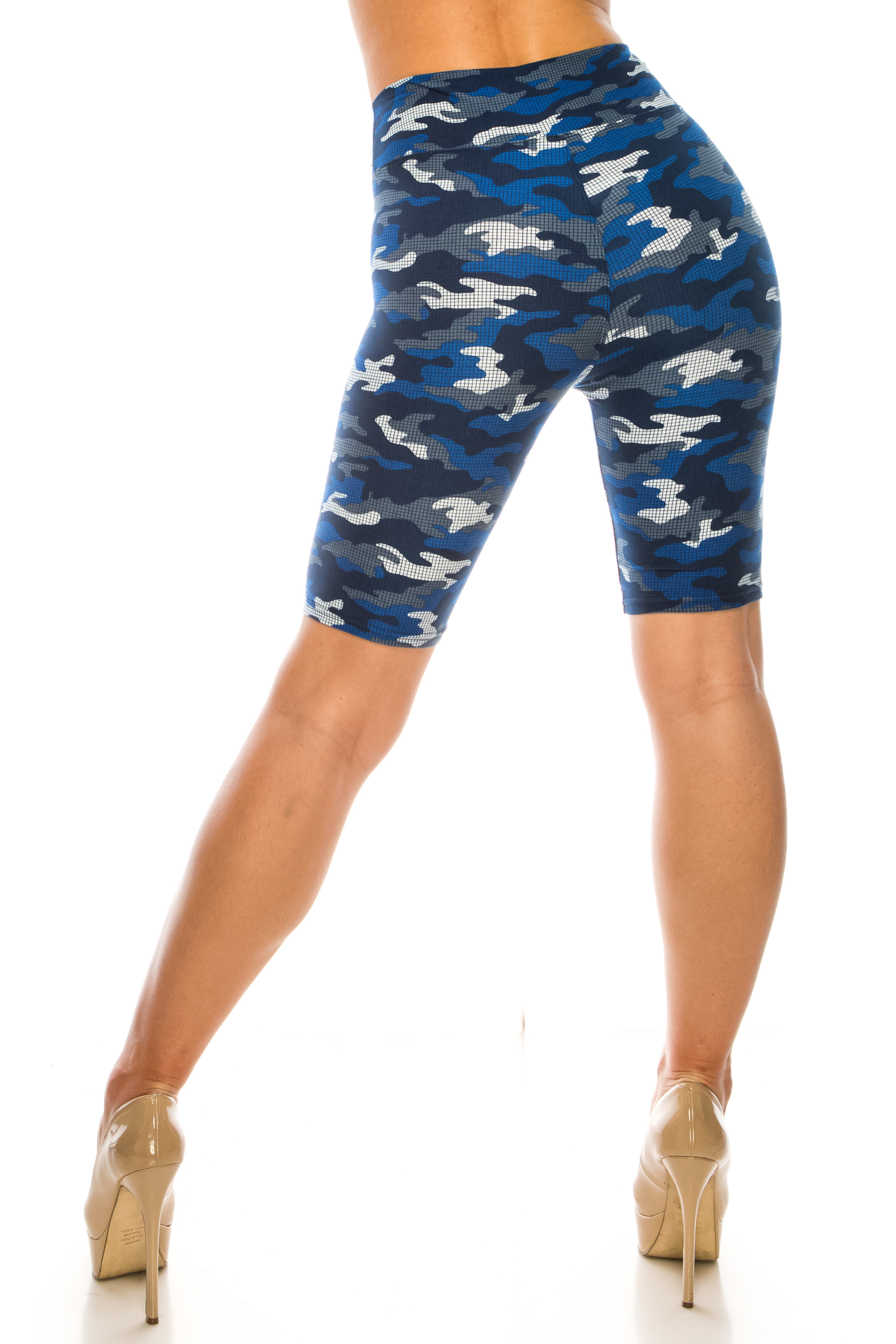 Wholesale Buttery Smooth Blue Grid Camouflage Shorts