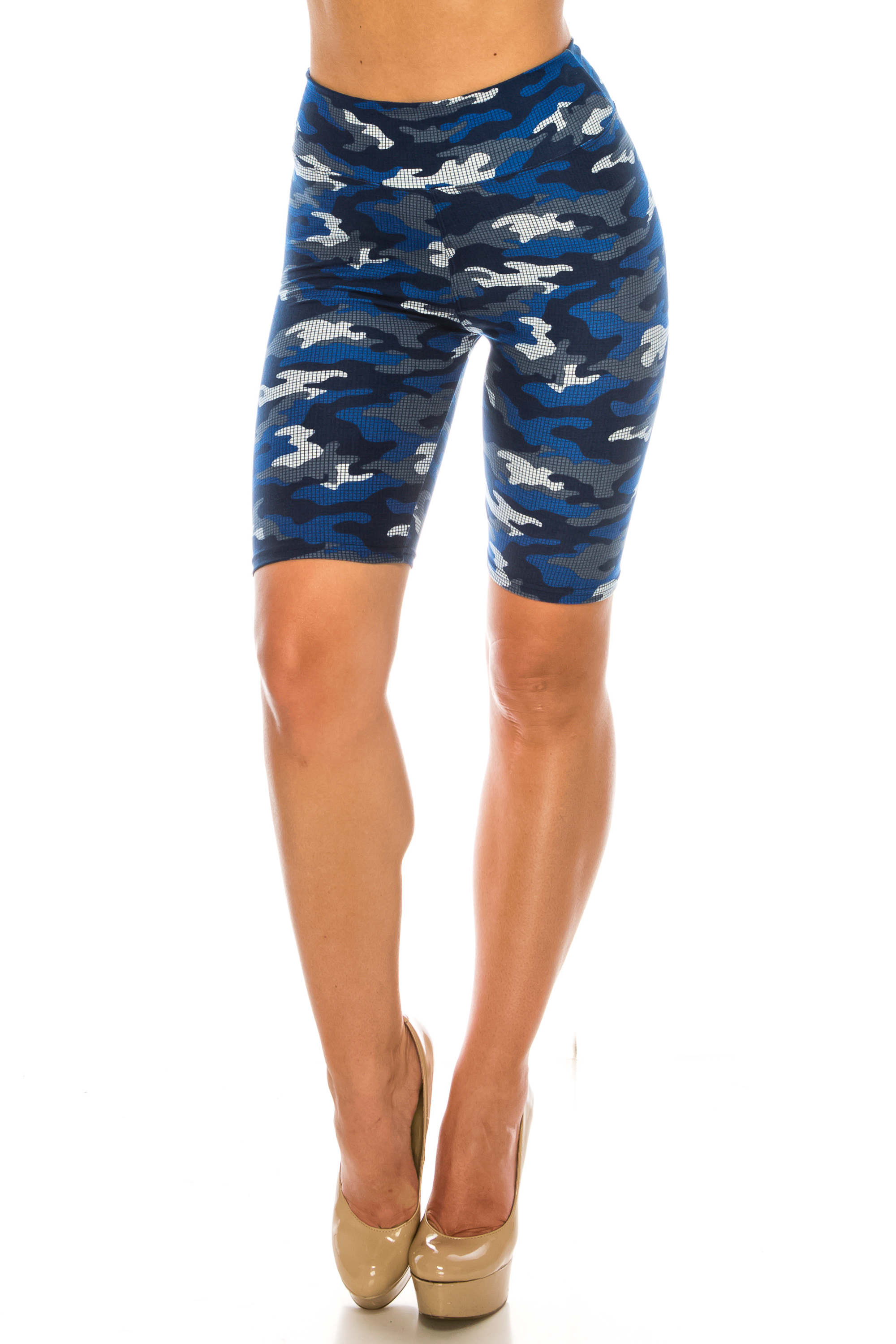 Wholesale Buttery Smooth Blue Grid Camouflage Shorts