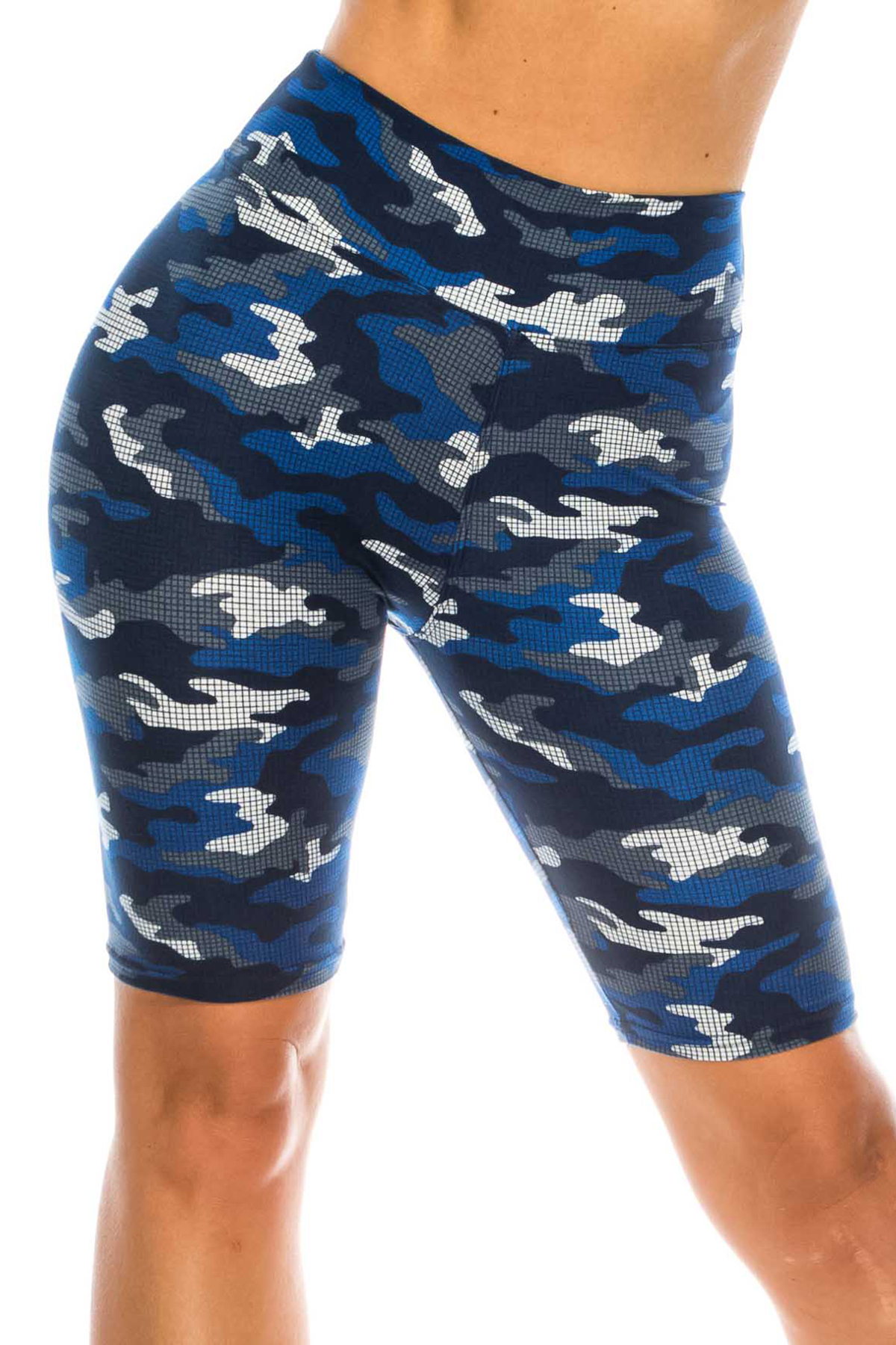 Wholesale Buttery Smooth Blue Grid Camouflage Shorts