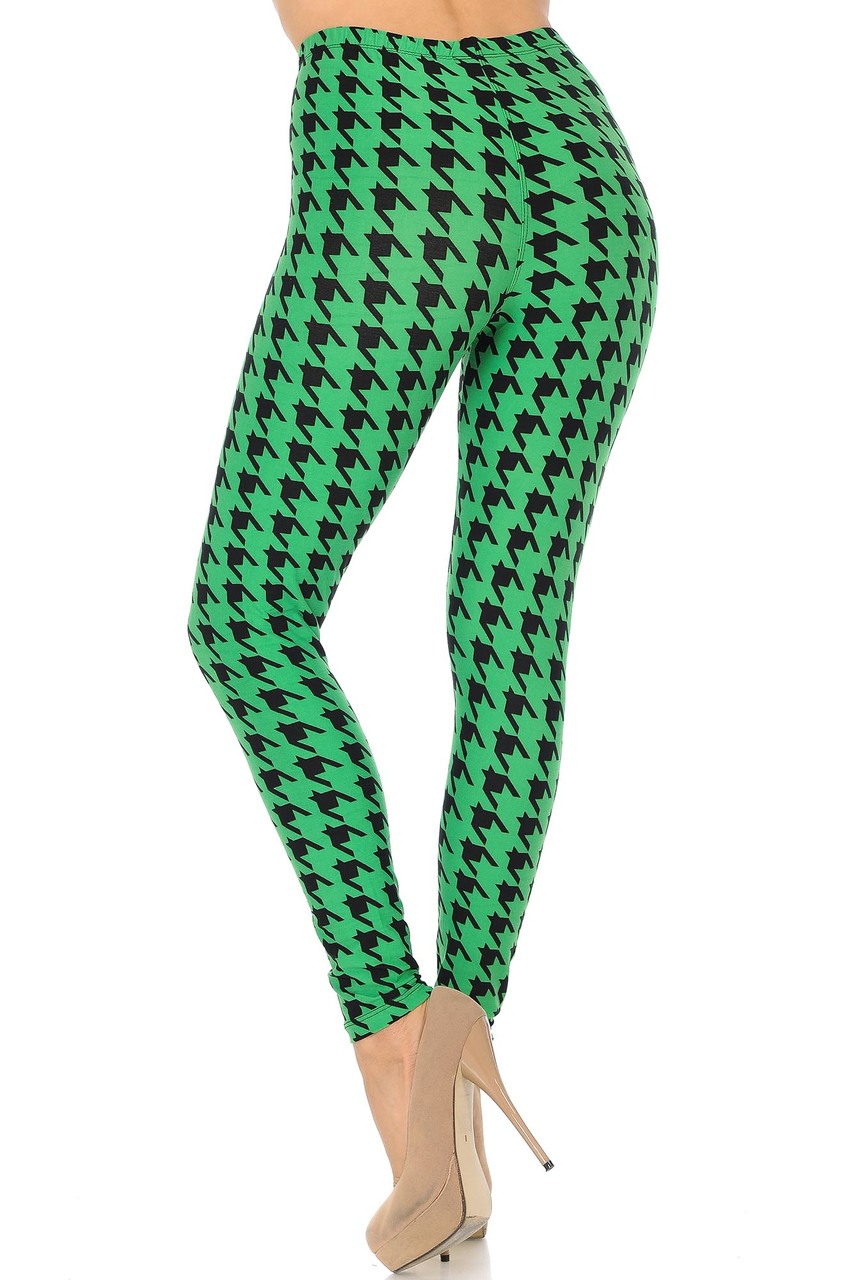 Wholesale Buttery Smooth Green Houndstooth Leggings