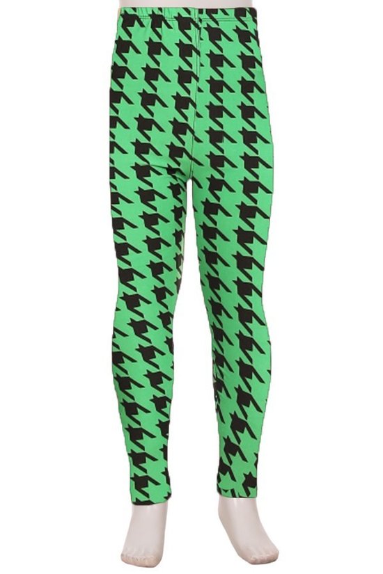Wholesale Buttery Soft Green Houndstooth Kids Leggings