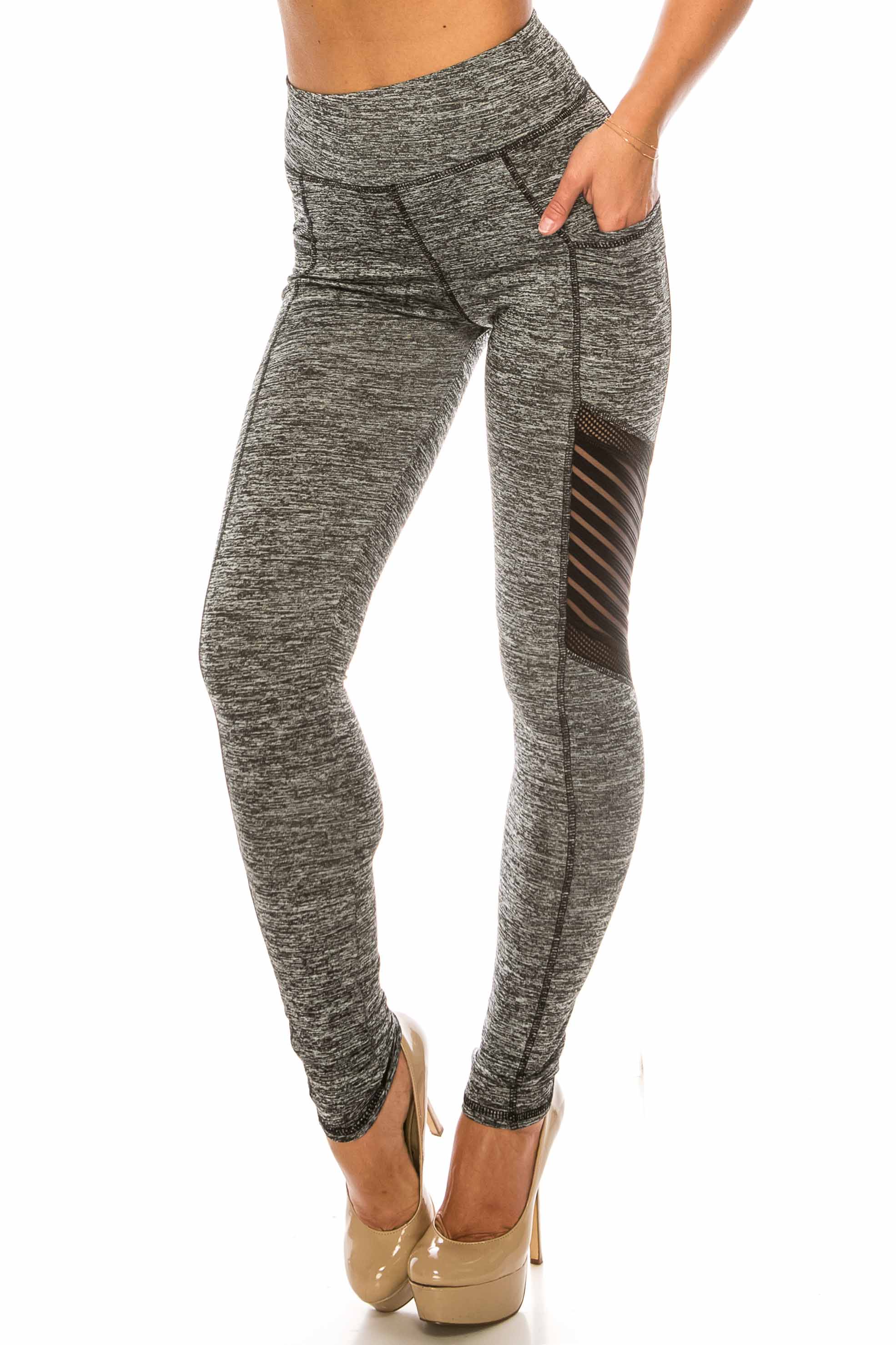 Wholesale Heather Grey Serrated Mesh High Waisted Sport Leggings