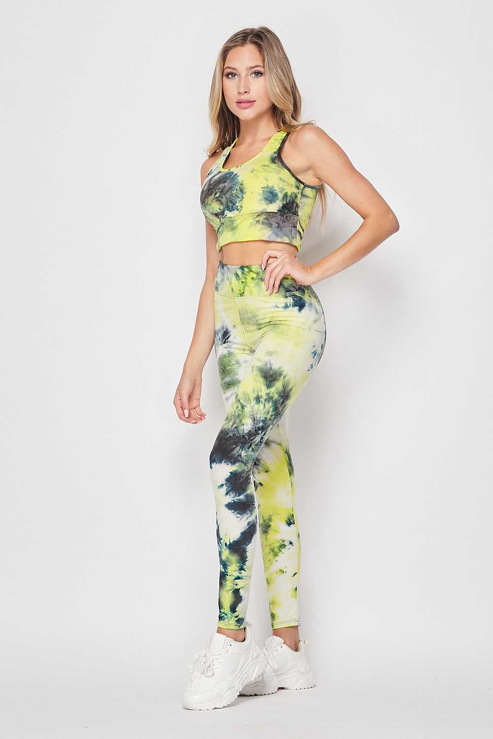Wholesale Tie Dye 2 Piece High Waisted Leggings and Bra Top Set
