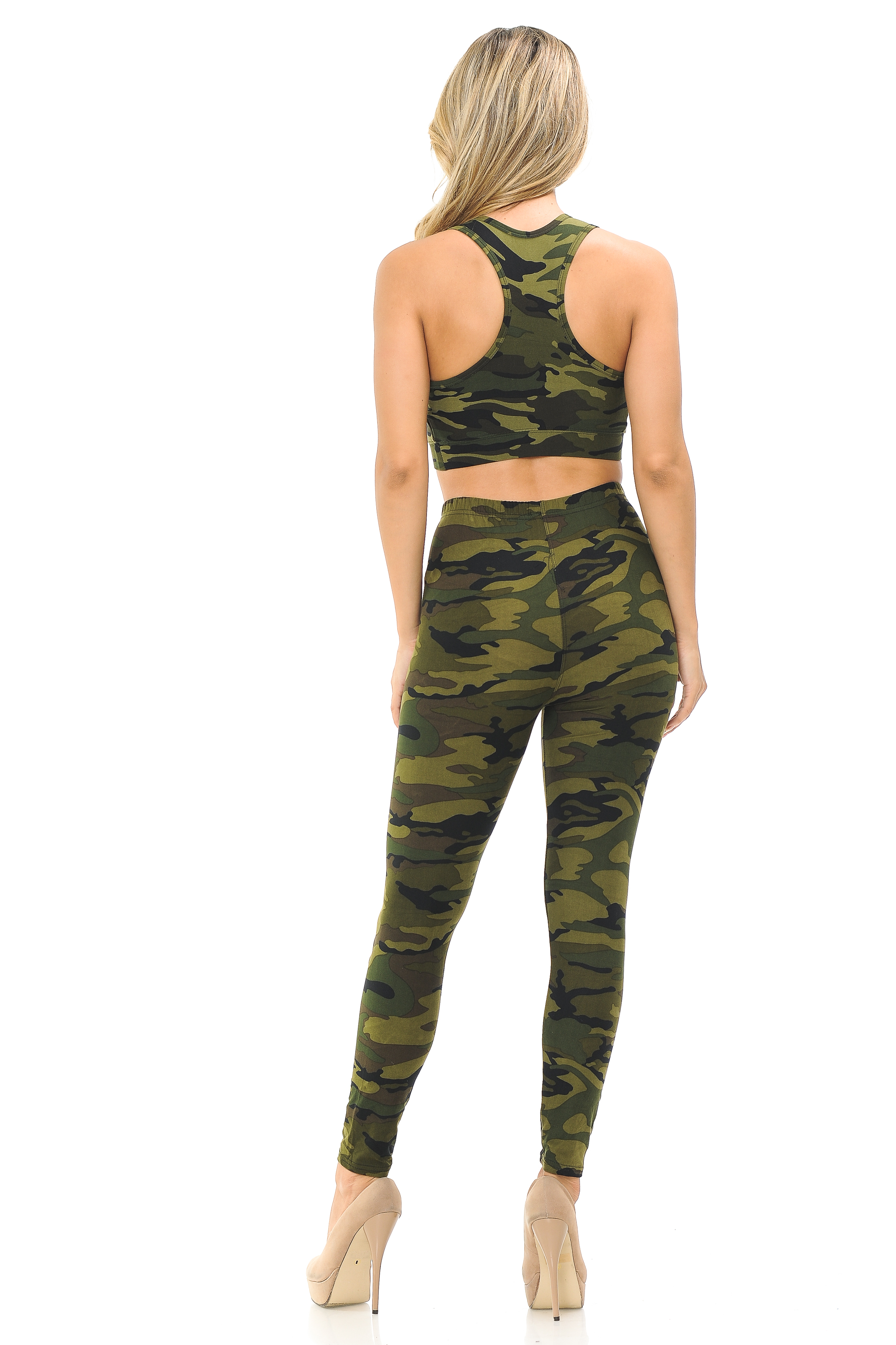 Wholesale Buttery Smooth Green Camouflage Leggings and Bra Set