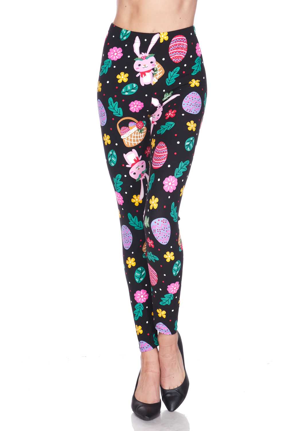 Wholesale Buttery Smooth Cute Bunnies and Easter Egg Extra Plus Size Leggings - 3X-5X