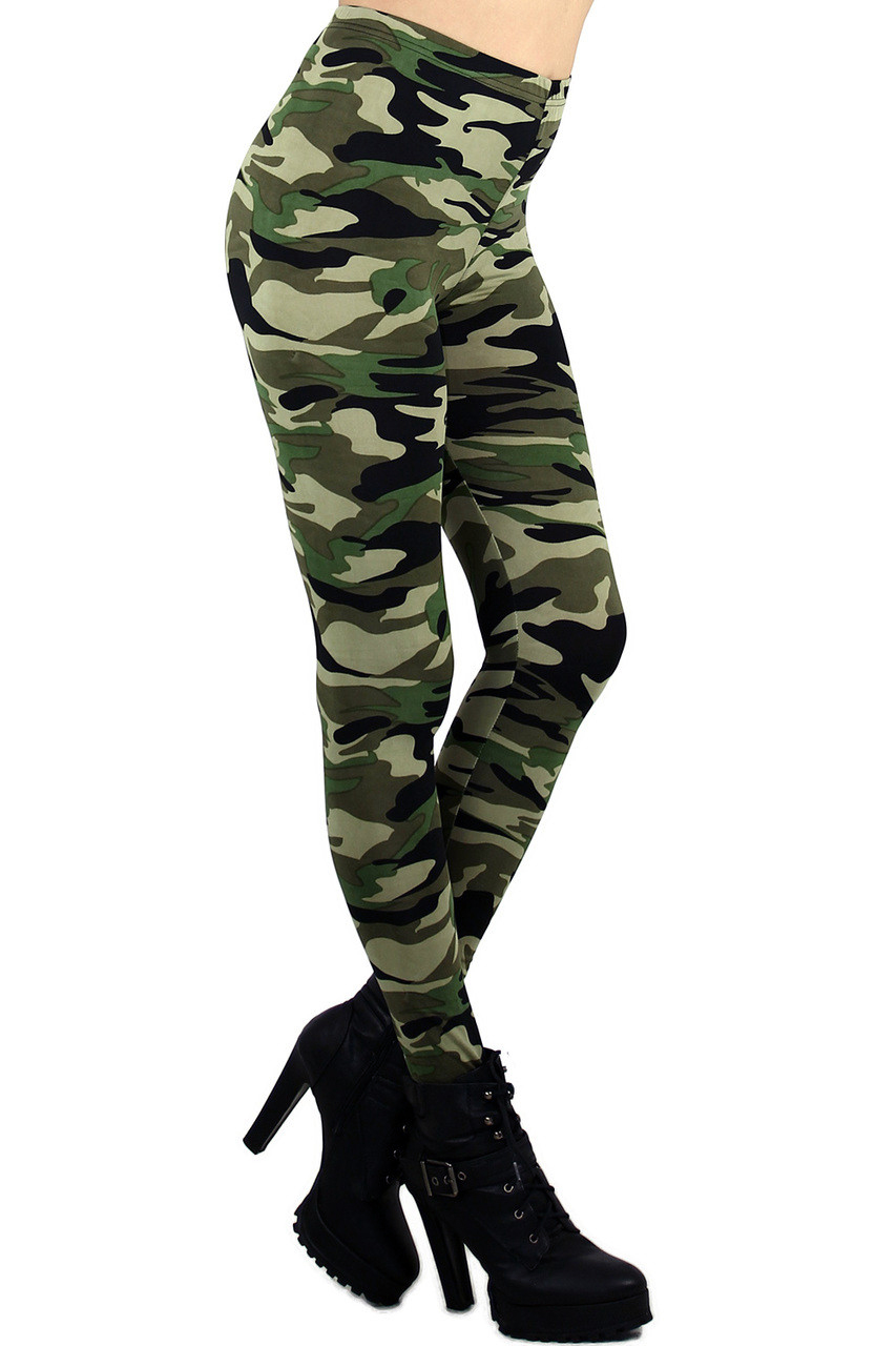Wholesale High Waisted Green Camouflage Leggings