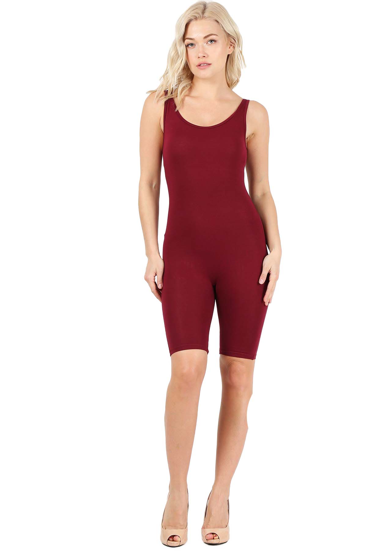 Wholesale Burgundy USA Basic Cotton Thigh High Jumpsuit