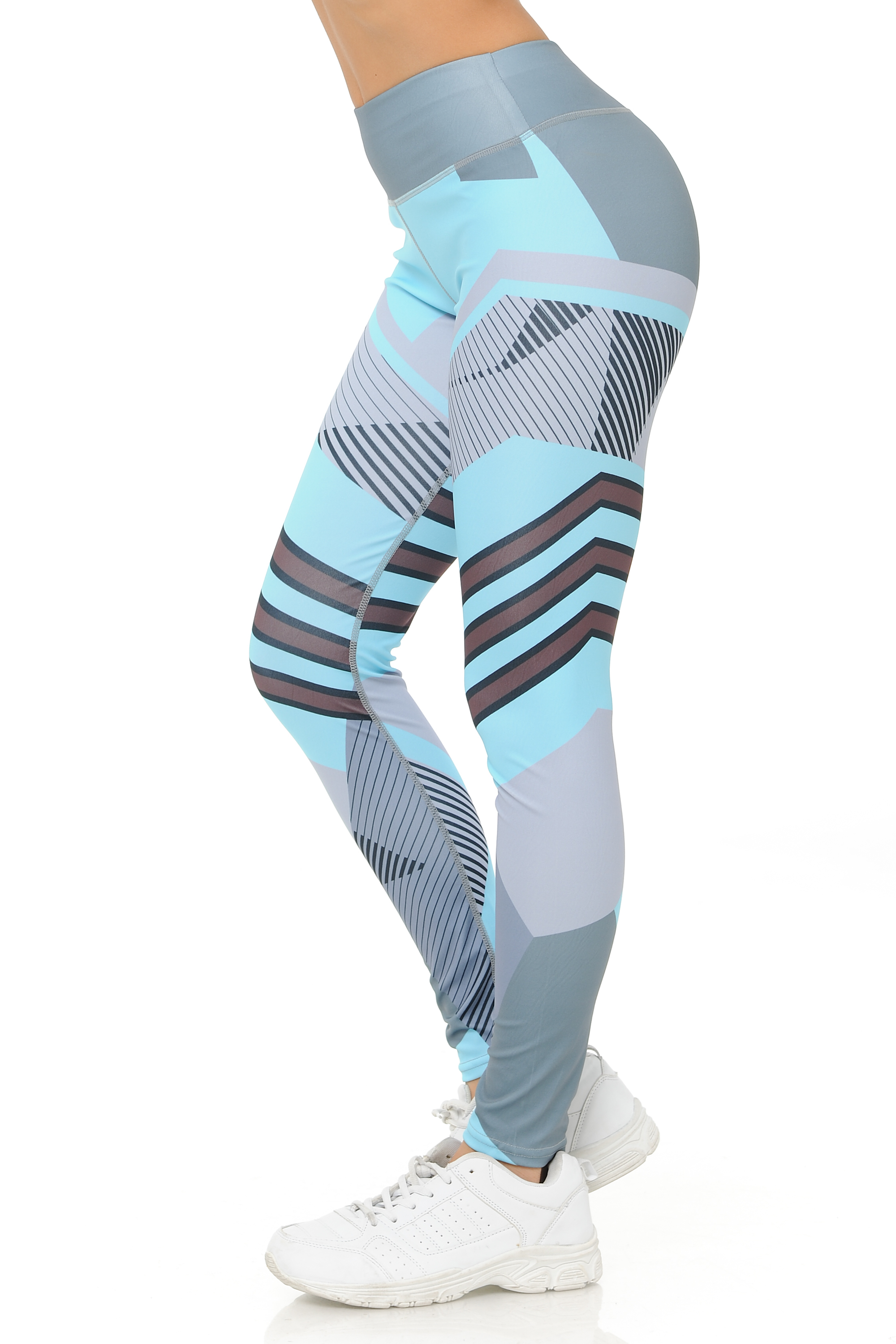 Wholesale Sky Blue Angular Motion High Waisted Sport Leggings