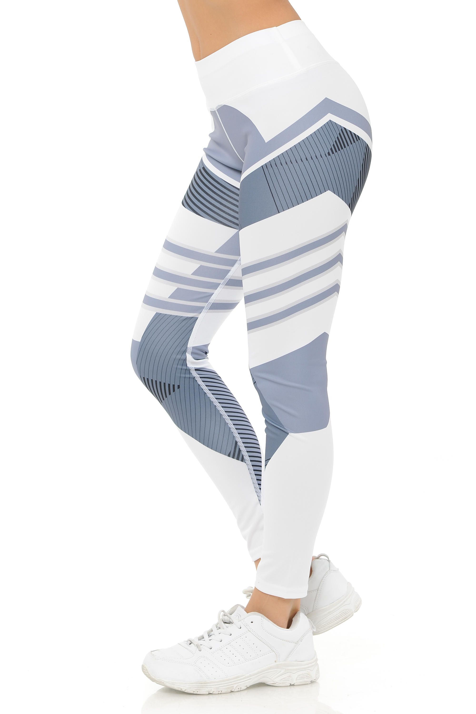 Wholesale White Angular Motion High Waisted Sport Leggings