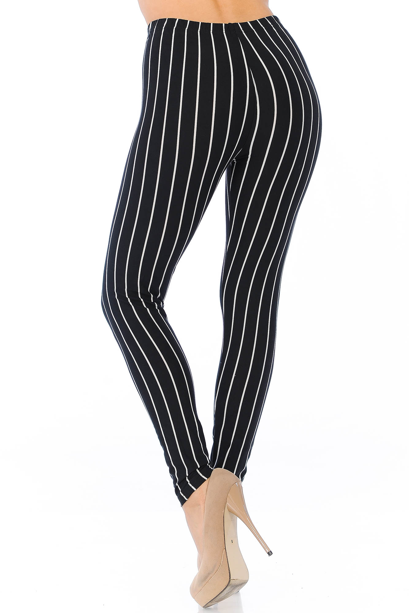 Wholesale Buttery Smooth Vertical Black Pinstripe Leggings