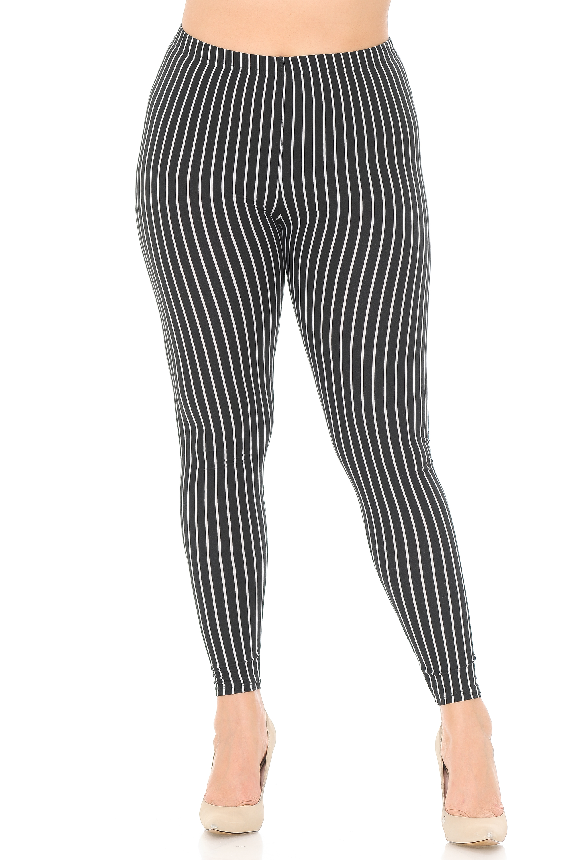 Wholesale Buttery Smooth Vertical Black Pinstripe Plus Size Leggings