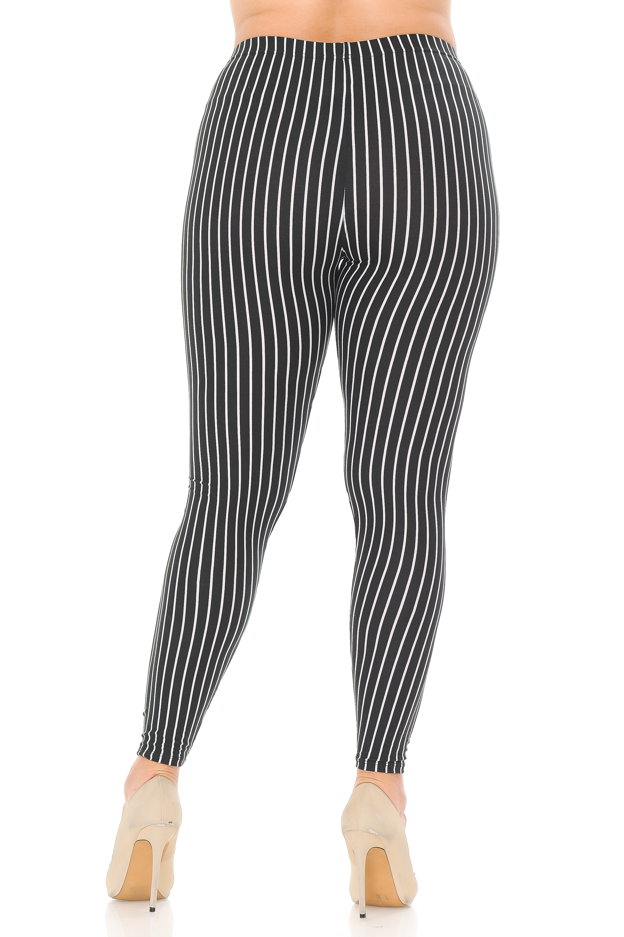 Wholesale Buttery Smooth Vertical Black Pinstripe Plus Size Leggings