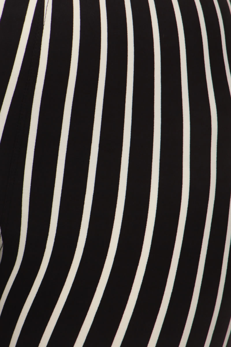 Close-up fabric image of Wholesale Buttery Smooth Vertical Black Pinstripe Plus Size Leggings - 3X-5X