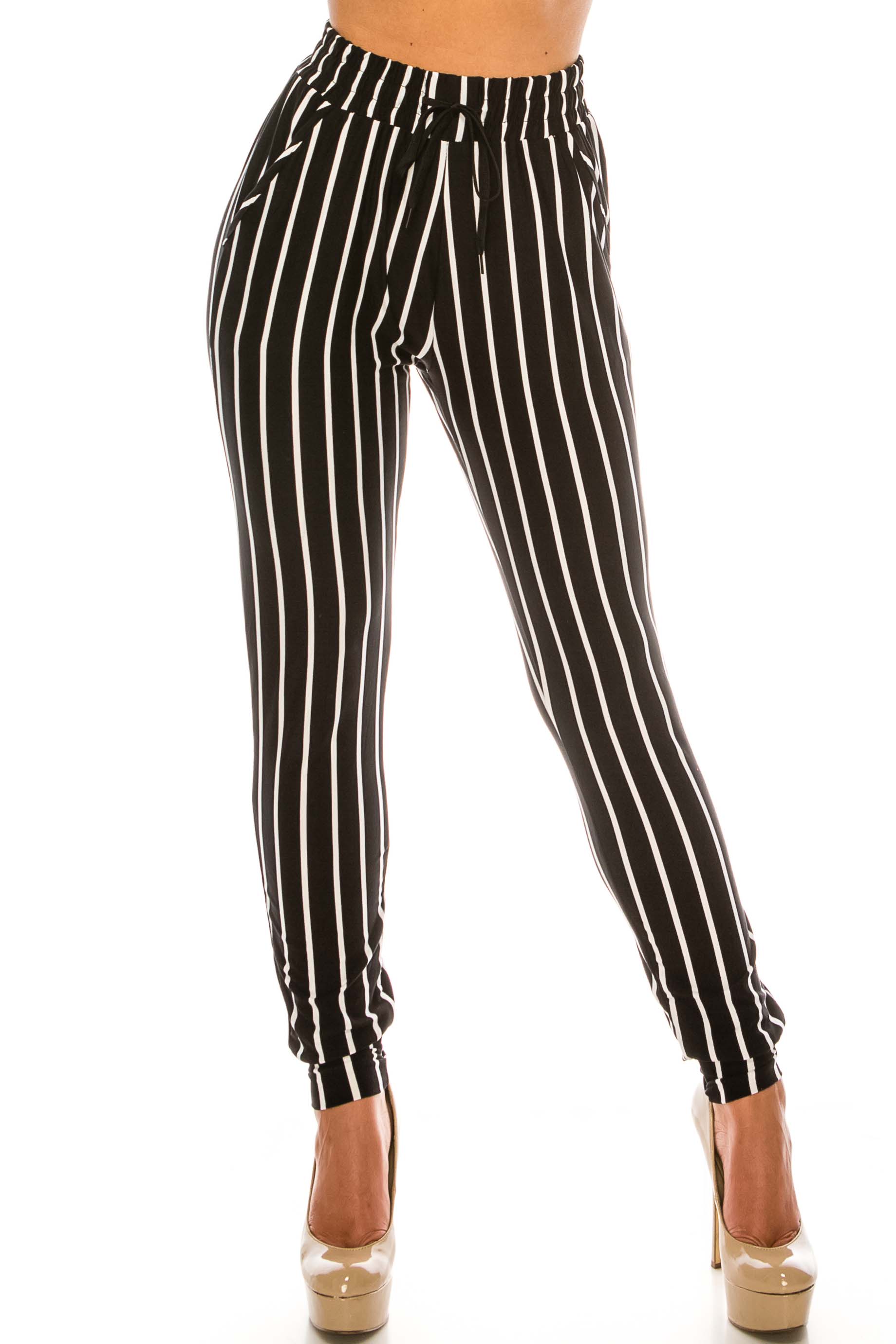 Wholesale Buttery Smooth Vertical Black Pinstripe Joggers