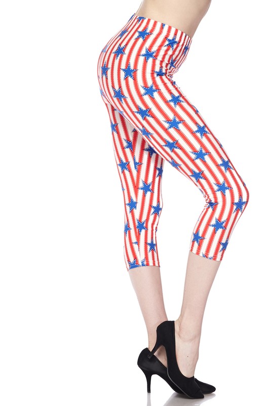 Wholesale Buttery Smooth Vertical Stars on Stripes Capris