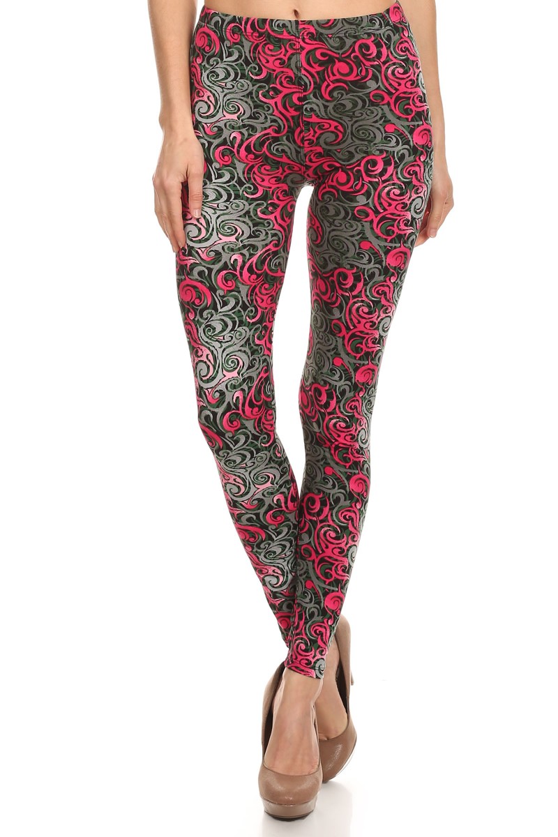 Front image of Wholesale Buttery Smooth Fuchsia Tangled Swirl Leggings