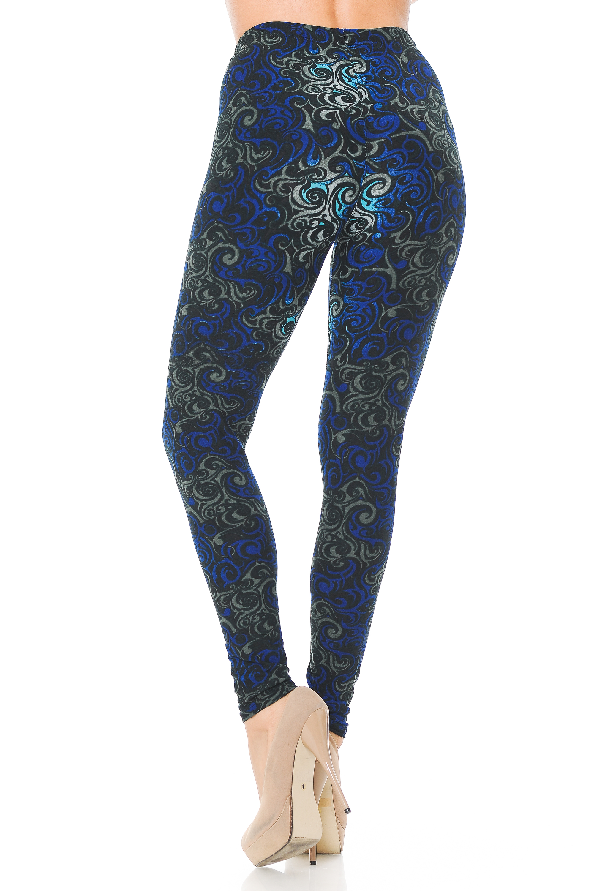 Wholesale Buttery Smooth Blue Tangled Swirl Leggings - Extra Small