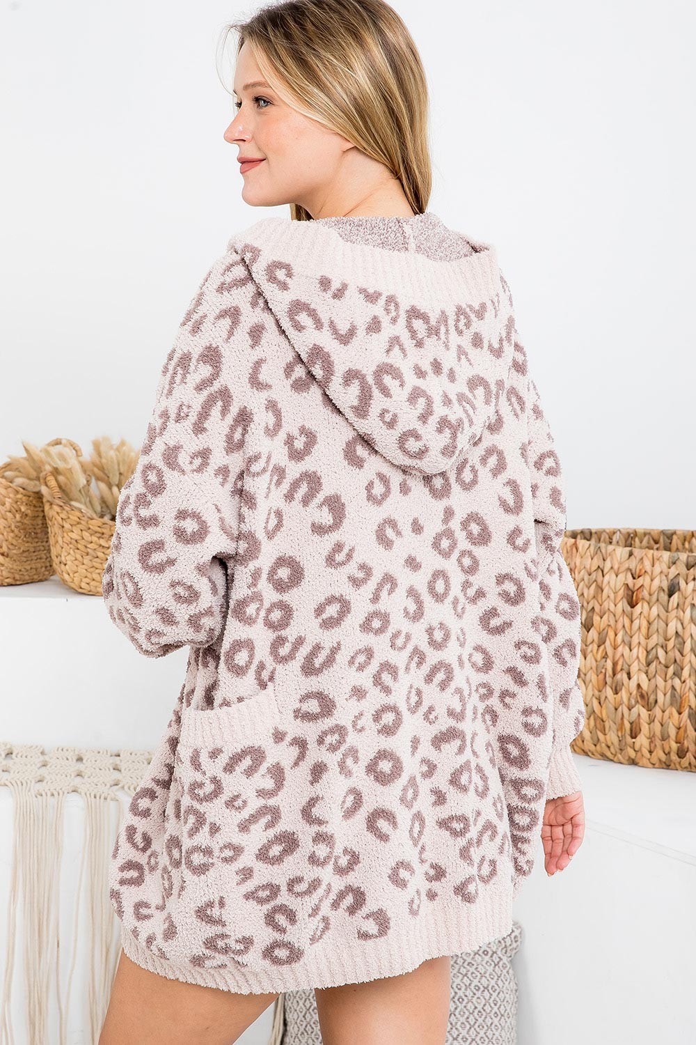 Wholesale Leopard Button Down Soft Sweater Hoodie - 6 Pack
