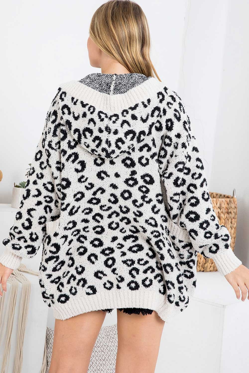 Plus Size - Wholesale Leopard Button Down Soft Sweater Hoodie - 6 Pack