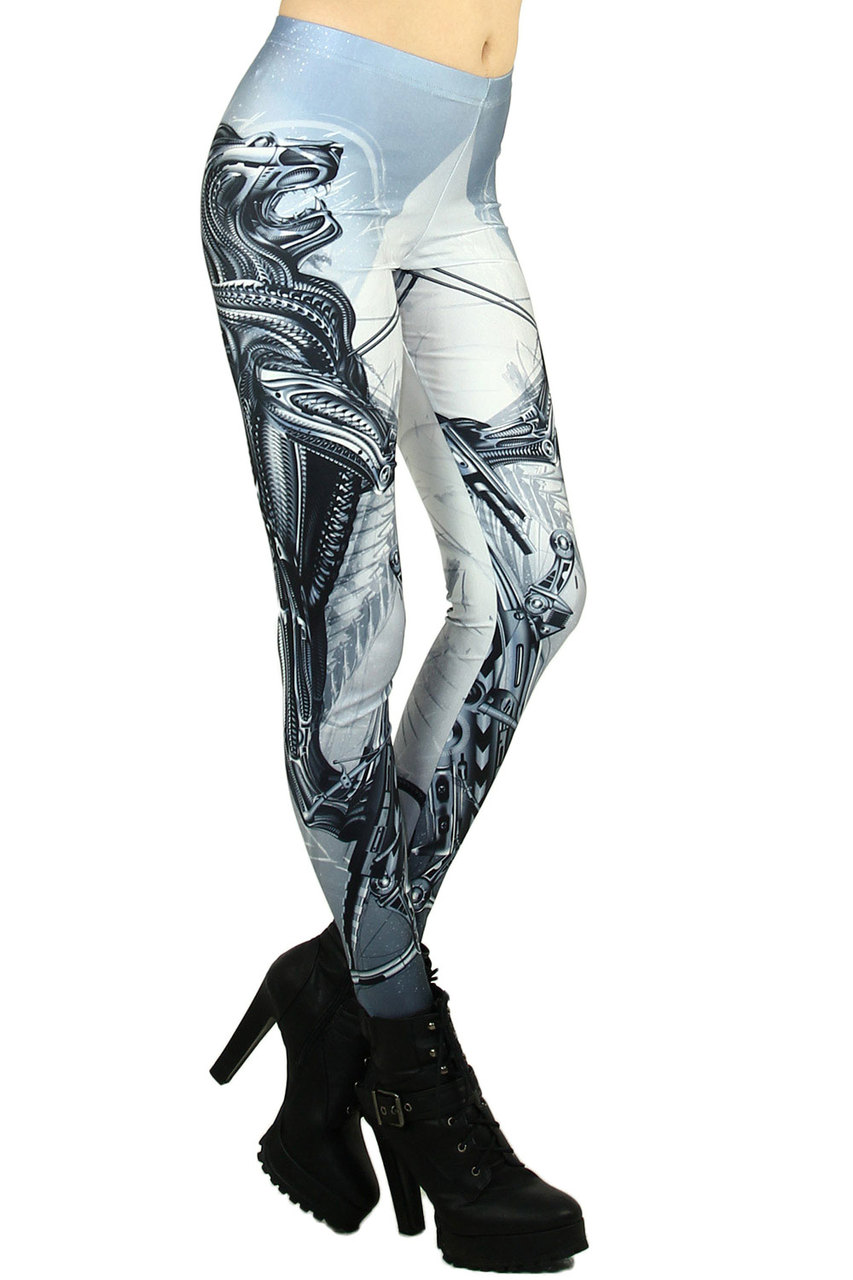 Right side leg image of Wholesale Graphic Printed Cyborg Lion Leggings