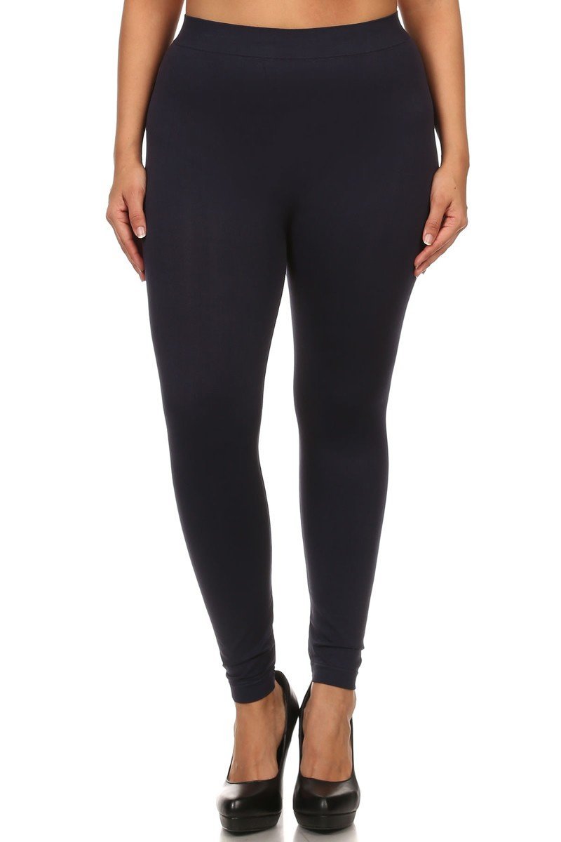 Front side image of Navy Full Length Nylon Spandex Leggings - Plus Size