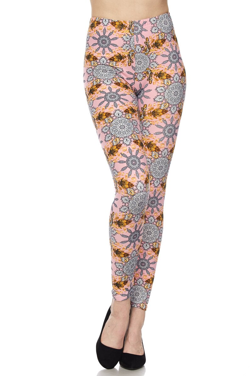 Wholesale Buttery Smooth Plus Size Gorgeous Pink Motif Leggings