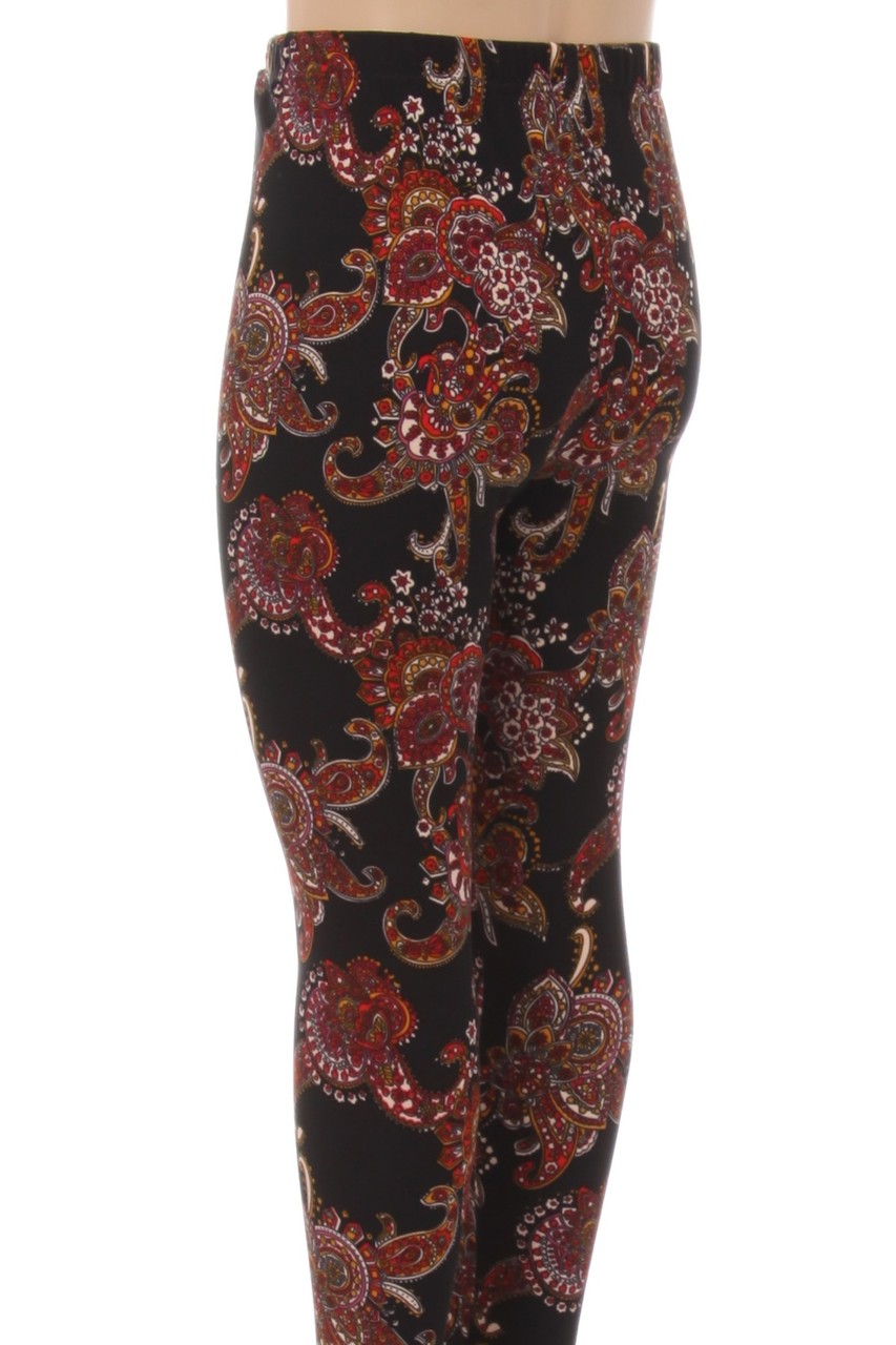 Wholesale Buttery Soft Cranberry Paisley Kids Leggings