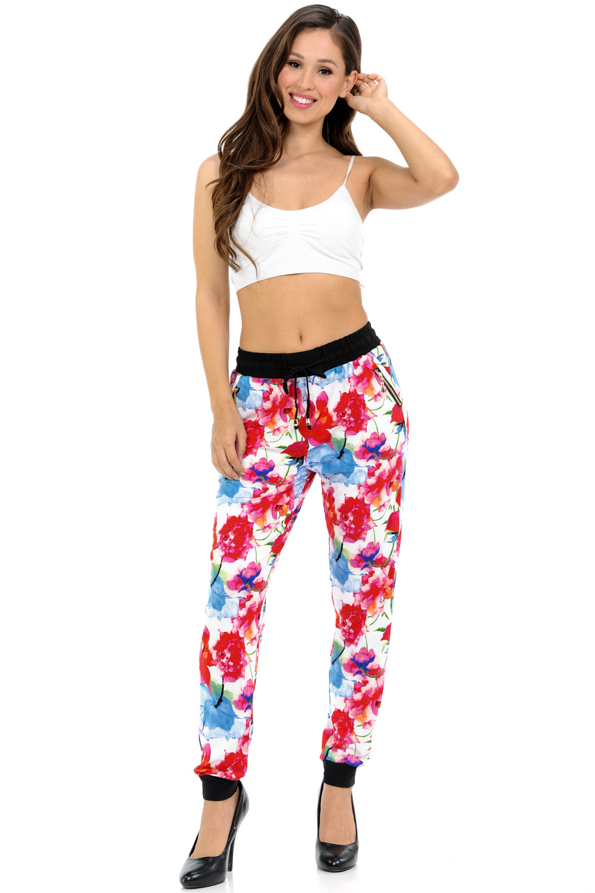 Wholesale Buttery Smooth Color Burst Floral Joggers