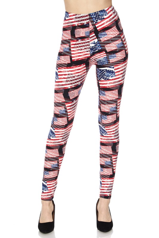 Wholesale Buttery Smooth 3D Hologram USA Flag Leggings