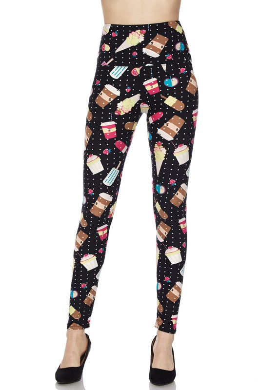 Wholesale Buttery Smooth Summer Treats High Waisted Leggings - White Mini Dots