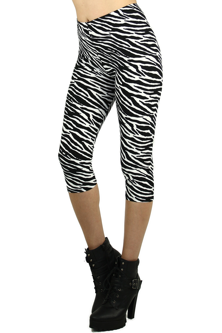 Side image of Wholesale Buttery Soft Zebra Print Capris