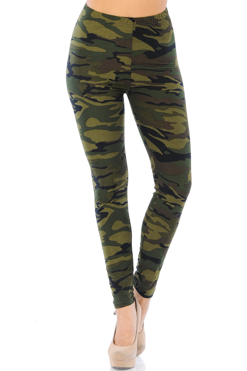 Wholesale Buttery Smooth Green Camouflage  Leggings