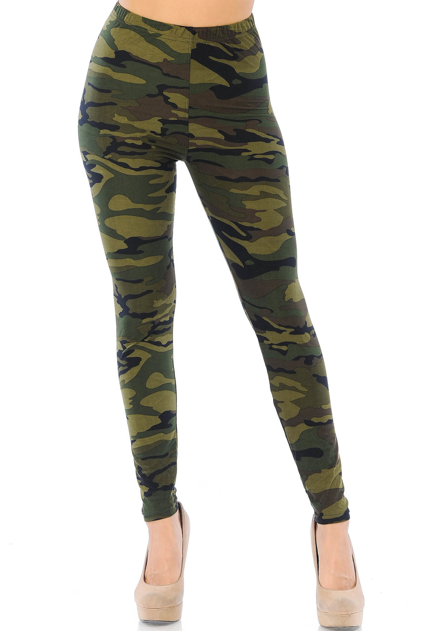 Wholesale Buttery Smooth Green Camouflage  Leggings