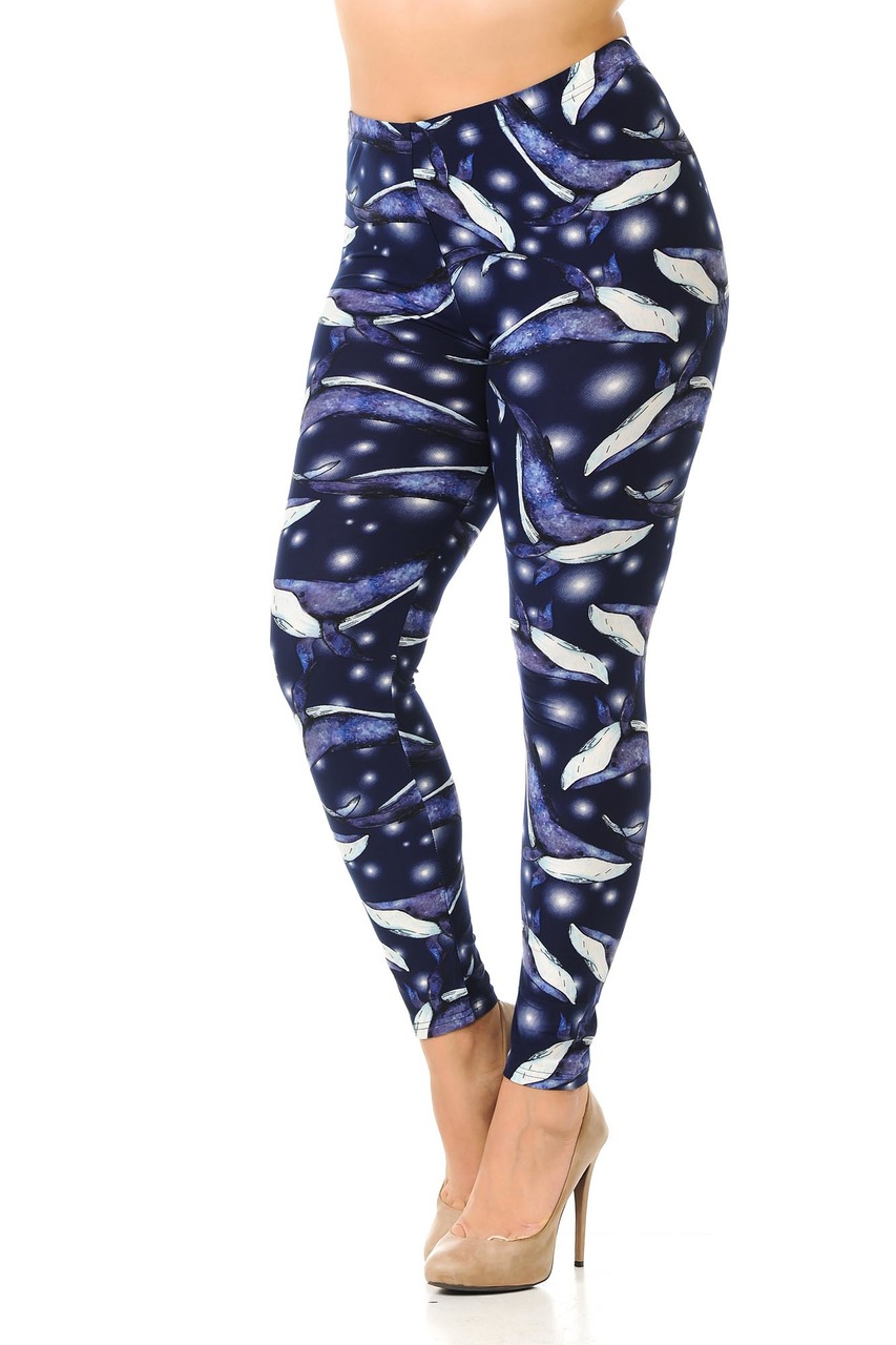 Wholesale Buttery Smooth Blue Whale Plus Size Leggings - 3X-5X