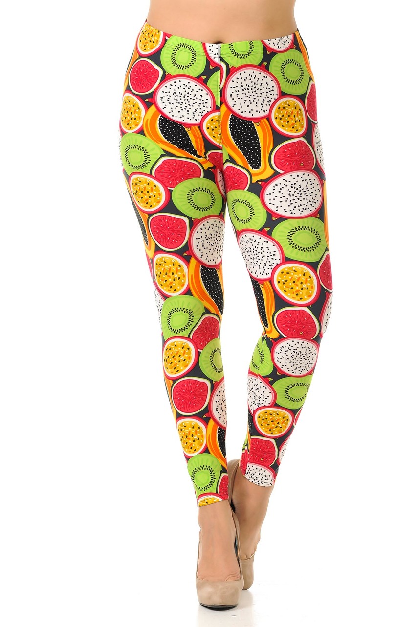 Wholesale Buttery Smooth Colorful Tropical Fruit Plus Size Leggings - 3X-5X