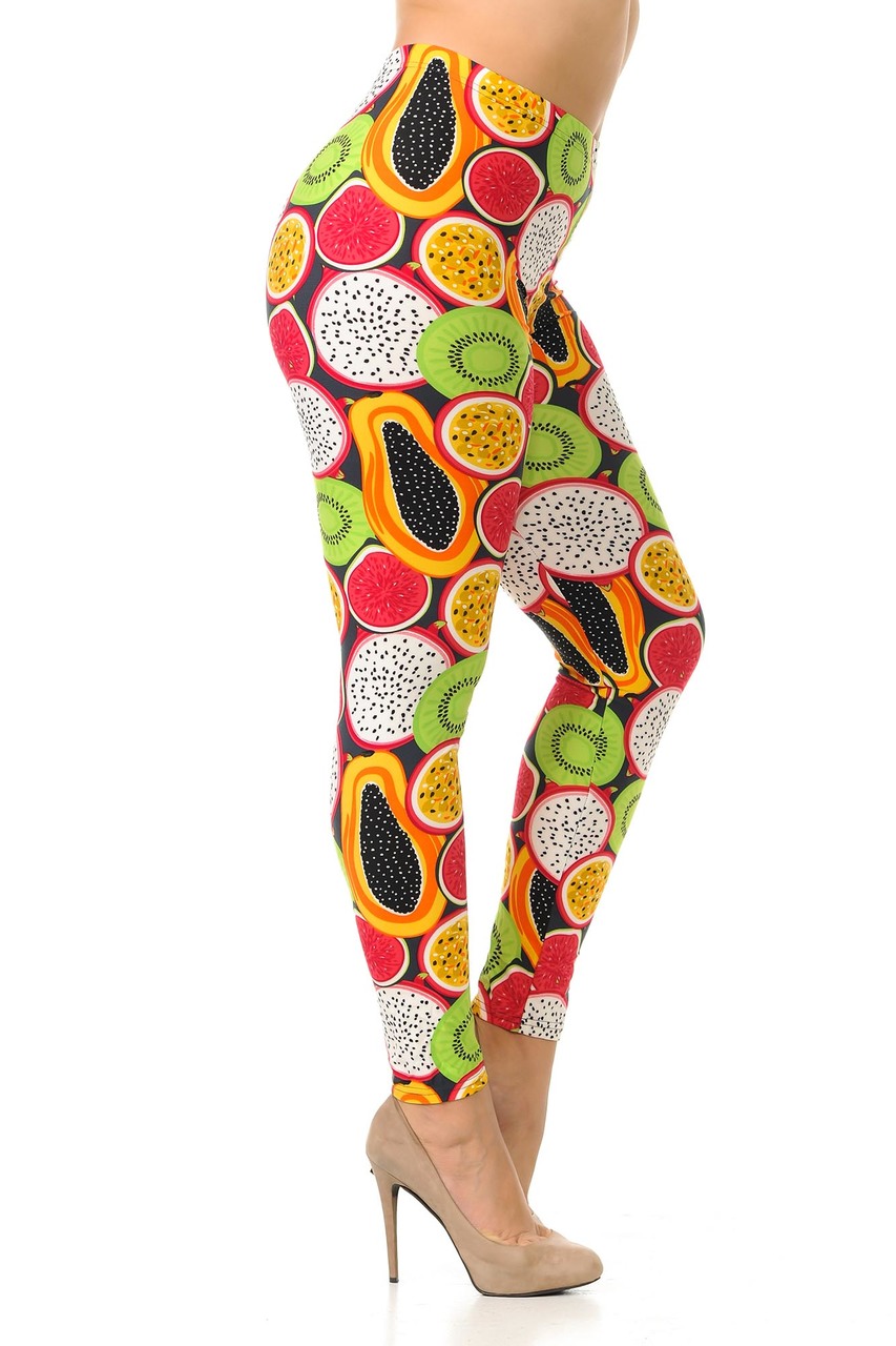 Wholesale Buttery Smooth Colorful Tropical Fruit Plus Size Leggings - 3X-5X