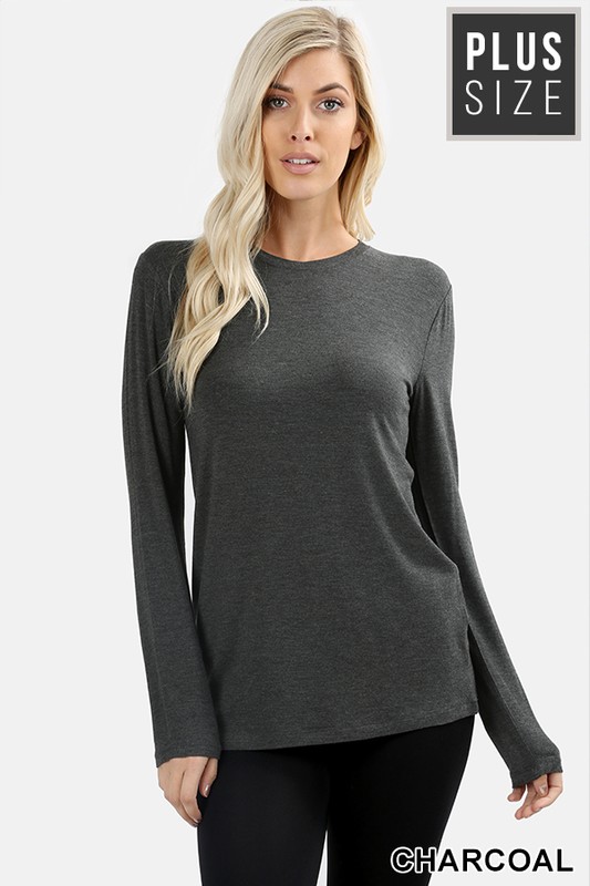 Wholesale Premium Round Neck Long Sleeve Rayon Plus Size Top