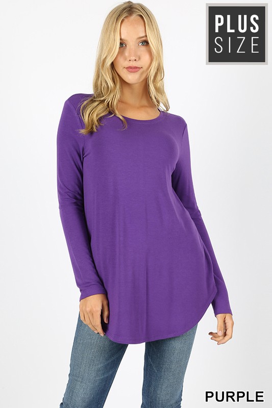 Wholesale Premium Round Neck Round Hem Long Sleeve Plus Size Top