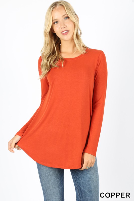 Wholesale Premium Round Neck Round Hem Long Sleeve Plus Size Top