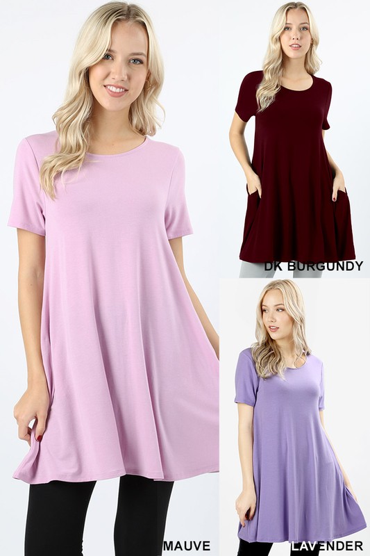 Wholesale Premium Round-Neck Straight Hem Tunic with Pockets