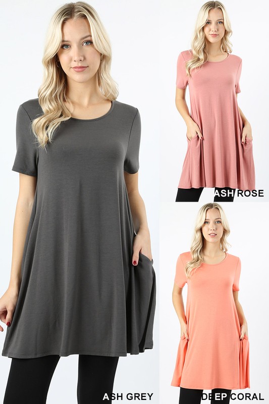 Wholesale Premium Round-Neck Straight Hem Tunic with Pockets