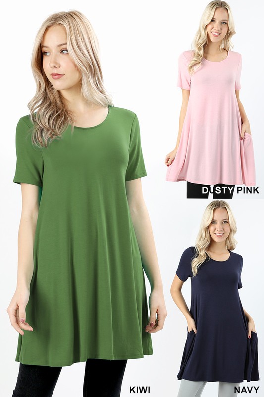 Wholesale Premium Round-Neck Straight Hem Tunic with Pockets