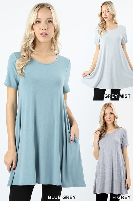 Wholesale Premium Round-Neck Straight Hem Tunic with Pockets