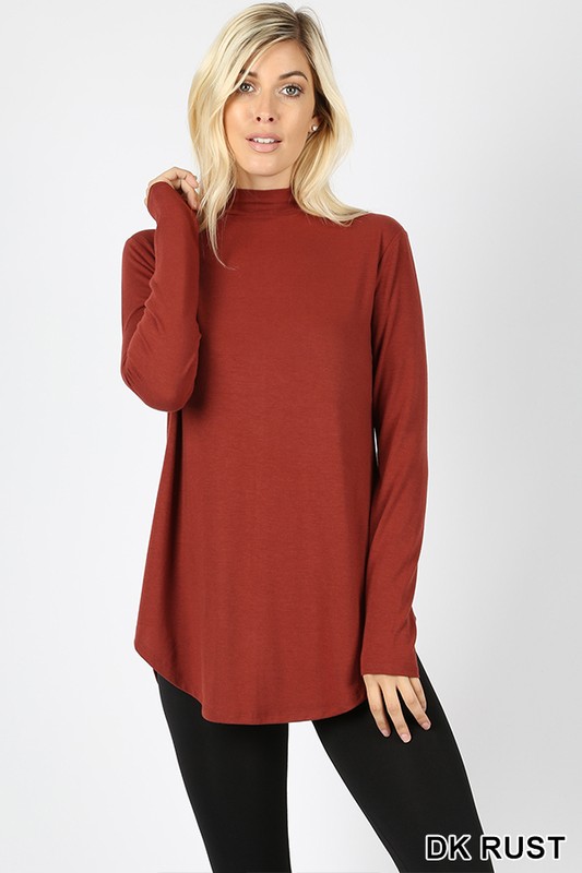 Wholesale Premium Long Sleeve Mock Neck Round Hem Top